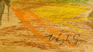 Végh jelzéssel: Utca részlet. Pasztell-ceruza, karton, szakadással, 25×19 cm