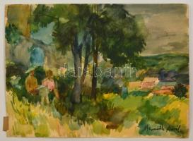 Bernáth jelzéssel: Kilátás a falura. Akvarell, papír, 30×42 cm