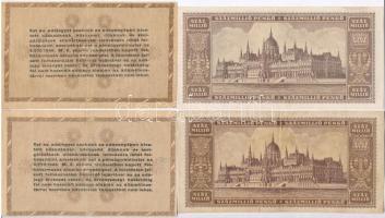 1946. 100.000.000MP (2x) egyik elcsúszott előlapi nyomattal + 10.000AP (2x) sorszámmal, elcsúszott e...