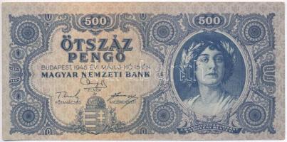 1945. 500P elcsúszott, ferde nyomat, vágott T:III szép papír