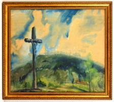 Antal Irén (1903-1999): Pléhkrisztus. Akvarell, papír, jelzett, üvegezett keretben, 40×50 cm