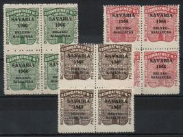 1966 Savaria bélyegkiállítás 3 klf levélzáró négyestömb