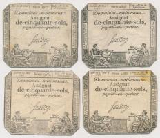 Franciaország 1793. 50s Assignata (4x) T:III,III- France 1793. 50 Sols Assignata (4x) C:F,VG