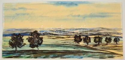 Holichy jelzéssel: Dombos táj. Akvarell, papír, 29×63 cm