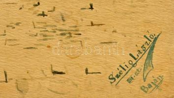 Szélig László (?-?): Csónakosok. Akvarell, papír, 28×20 cm