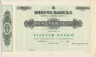 1926-1945. Mercur Bank Rt. bemutatóra szóló, kitöltetlen pénztárjegye 10.000P-ről, vízjeles papíron T:I