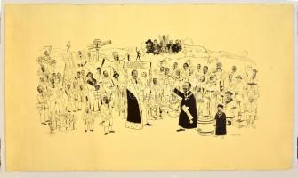 cca 1939 Örökifjak táborozása, borász témájú humoros kollázs, nyomat, felcsavarva, 35×60 cm