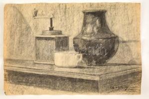 Czigány jelzéssel: Asztali csendélet. Szén, papír, 40×61 cm
