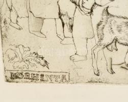 Szabó Vladimír (1905-1991): Körhinta. Rézkarc, papír, jelzett a karcon, üvegezett keretben, 58×49 cm