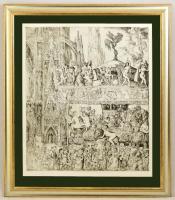 Szabó Vladimír (1905-1991): Körhinta. Rézkarc, papír, jelzett a karcon, üvegezett keretben, 58×49 cm