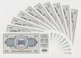 Jugoszlávia 1978. 1000D (10x) sorszámkövetők, valamint mindegyiken nyomdahiba "GUVERNE" T:...