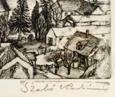 Szabó Vladimir (1905-1991): Nagymaros. Rézkarc, papír, jelzett, üvegezett keretben, 28×39 cm