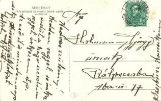 Bóly, Németbóly; utcakép az elesett hősök emlékszobrával, hősi emlékmű, Olusztus Alajos üzlete. Kiad...