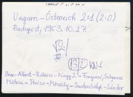 1963 A magyar válogatott a magyar-osztrák meccs előtt, hátulján feliratozva, 13×18,5 cm