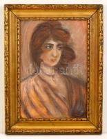 Jelzés nélkül: Női portré. Pasztell, karton, sérült, keretben, 34×26 cm
