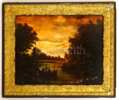 Bozsó jelzéssel: Halászok. Olaj, falemez, sérült keretben, 56×68 cm