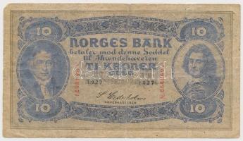 Norvégia 1927. 10K T:III,III- Norway 1927. 10 Kroner C:F,VG