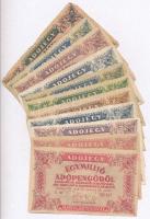1946. 11db-os vegyes magyar adópengő bankjegy tétel, közte fordított címeres T:III,III-