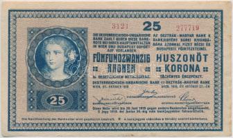 1918. 25K 3121 3mm, hullámos hátlap, hamis Budapest Vidéki M. Kir. Pénzügyigazgatóság felülbélyegzéssel (fake overprint) T:II