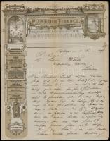 1887 Budapest, Plundrich Ferenc légszesz, vízvezeték fürdő, angol árnyékszék különlegességek gyára, díszes fejléces levél