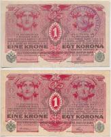 1916. 1K (2x) hamis Temes Vármegye Végvár Község felülbélyegzéssel (fake overprint) T:III