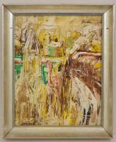 Hantai jelzéssel: Város. Olaj, karton, keretben, 41×30 cm