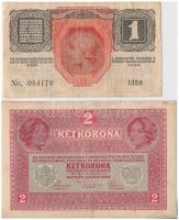 1916. 1K + 1917. 2K mindkettő hamis "Hajdú Vármegye Debrecen Város" felülbélyegzéssel (fak...
