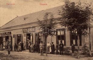 Tiszalök, Piac részlet, Frits Béla, Tóth Sándor üzlete és saját kiadása. W. L. (?) (EB)