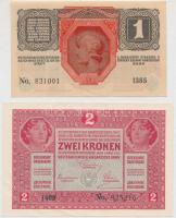 1916. 1K + 1917. 2K mindkettő hamis "Somogy Vármegye Kötcse Község 1908" felülbélyegzéssel...