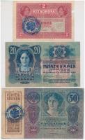 1912-1917. 1K-100K (6xklf) mind kék színű, részben olvashatatlan román felülbélyegzéssel T:III,III-