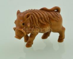 Vaddisznót ábrázoló antik elefántcsont necuke / Boar netsuke. Ebony. 5 cm