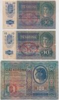 1912. 100K + 1915. 10K (2x) mindhárom hamis Pécs-Baranya Köztársaság felülbélyegzéssel (fake overprint) T:III,III-
