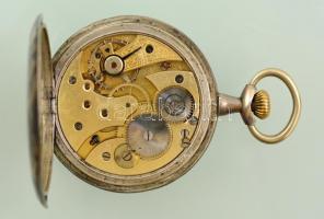 Niellós, dupla ezüst hátsó fedelű zsebóra, jól működő állapotban d: 5 cm