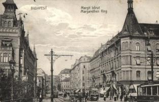 1914 Budapest II. Margit körút, háttérben a Rózsadomb, villamosok, Margit Park Kávéház
