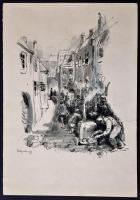 N. J. jelzéssel: Veszprém '58, vegyes technika, papír, 34×24 cm