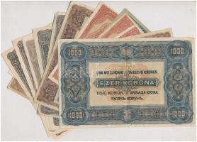 1920-1923. 18db-os vegyes magyar korona bankjegy tétel, közte 1920. 1000K T:III,III-