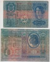 1912. 100K + 1913. 20K mindkettő hamis Főszolgabíró Pancsova felülbélyegzéssel (fake overprint) T:III,III-