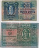 1912. 100K + 1913. 20K mindkettő hamis "Főszolgabíró Pancsova" felülbélyegzéssel (fake ove...