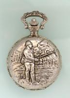 Vadász jelenetes modern mechanikus zsebóra jól méködő állapotban d:4,5 cm