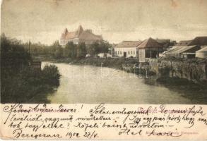 1902 Beregszász, Berehove;  Petőfi utcai részlet / street view with river  (EK)