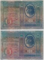 1912. 100K (2x) mindkettő hamis Rábaszovát Község felülbélyegzéssel (fake overprint) T:III,III-