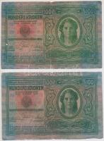 1912. 100K (2x) mindkettő hamis "Rábaszovát Község" felülbélyegzéssel (fake overprint) T:I...