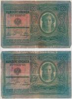 1902-1912. 5db-os vegyes korona bankjegy tétel, közte piros "Deutschösterreich" felülbélye...