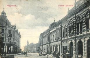 1907 Nagyvárad, Oradea; Kossuth Lajos utca, Vasudvar, Wechsler Adolf és társa és Weisz Mór üzlete, fodrászterem / street, shops, haidresser&#039;s salon (fa)