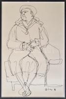 Diószegi Balázs (1914-1999): Ülő férfi, tus, papír, jelzett (hátul is), paszpartuban, 30×20 cm