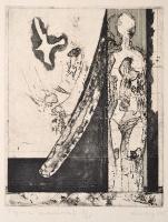 Lenkey Zoltán (1936-1983): Figura amdárral, rézkarc, papír, jelzett, számozott (2/25), 18,5×15,5 cm