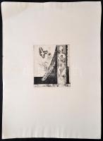 Lenkey Zoltán (1936-1983): Figura amdárral, rézkarc, papír, jelzett, számozott (2/25), 18,5×15,5 cm