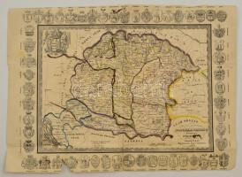 Bucsánszky 1845-ös Magyarország térképének XIX. sz. végi, fametszetes kiadása. Berajzolt hatávonalakkal 36x26 cm