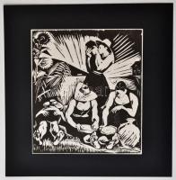 Zsögödi Nagy Imre (1893-1976): Pihenők, fametszet, papír, jelzés nélkül, paszpartuban, 15×13,5 cm