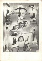 5 db VEGYES cirkuszi motívumlap, két dedikált lappal / 5 mixed circus themed motivecards with 2 sign...